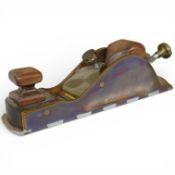 An unmarked dovetailed adjustable block plane with gunmetal sides and steel sole, rosewood and steel