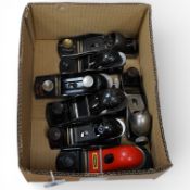 Seven Stanley block planes, including a type one No.103, together with a No.61 low angle block