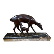 After Michel Decoux (Belgium, 1837-1924), a bronze deer group, raised on two colour marble base,