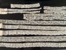 Lace collectors; a good collection of five wide 18th century fine Flemish bobbin lace trims