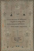 A William IV embroidered sampler by Jane Miller, age 10 years, dated 1834. Worked on a fine linen