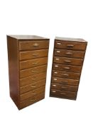 Two mid century filing chests, width 48cm, depth 40cm, height 106cm and width 48cm, depth 38cm,