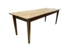 A 19th century French rectangular pale oak kitchen table, width 220cm, depth 80cm, height 78cm