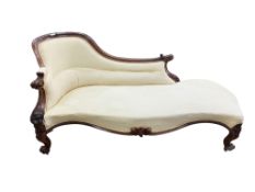 A Victorian rosewood chaise longue, width 180cm, depth 86cm, height 82cm