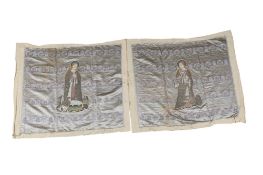 A rare pair of late 16th / early 17th century orphrey appliquéd embroideries, depicting Saint