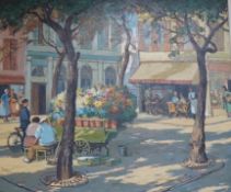 Eric Bruce McKay (1907-1989), 'Flower Cart, Avignon', signed, oil on board, 49 x 59cm
