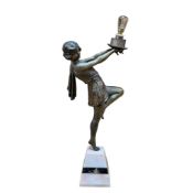 Émile-Nestor Carlier (French, 1849–1927). An Art Deco bronzed spelter and marble dancing girl