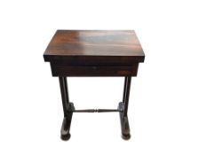 An early Victorian rosewood folding card table, width 53cm, depth 37cm, height 75cm
