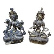 Two Tibetan style bronze figures of deities, 23cm high