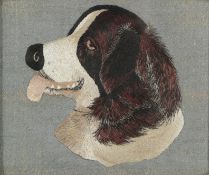 A late 19th early 20th century silk embroidered profile head of a Saint Bernard, embroidered in long
