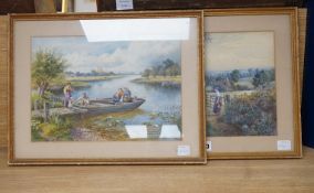 Thomas Noelsmith (1840-1900), Riverscape with figures in a rowing boat and another, each signed, a