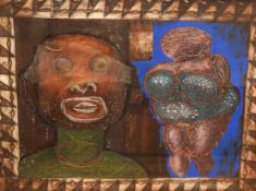 Mid century, abstract study of an African bust and figure, mixed media, 42 x 55cm
