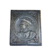 A 19th Century Flemish rectangular carved oak portrait plaque, 29 x 33cm.