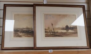 Richard Henry Nibbs (1816-1893), coastal views with broached fishing boats, one signed, a pair of