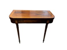 A Regency satinwood banded mahogany card table, width 91cm, depth 45cm, height 72cm