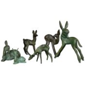 Raoh Schorr (1901/1991) and George H Laurent (1880/1940) six small patinated bronze faun and deer,