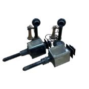 A pair of Victorian carriage lamps and a pair of early 20th century candlestick telephones