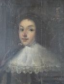 Thomas O’Donnell (1944-2020), Portrait of a lady in 17th century dress, with crest to upper right,