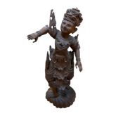An early 20th century Burmese carved hardwood figure of a female dancer, height 76cm.