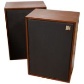 A pair of 1970s KEF CORA stereo shelf speakers, dimensions; 33cm high, 23cm wide, 14.5cm deep