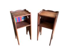 A pair of Gothic style pine bedside cabinets, width 34cm, depth 27cm, height 75cm