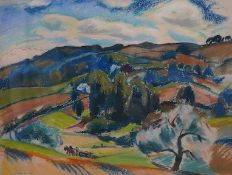 20th century school, Impressionist landscape, signed B Gunar? and dated 1922, pastel, 36 x 48cm