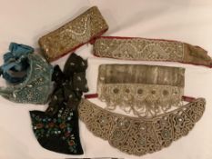 19th century early 20th century beadwork; including a ladies Regency beaded bonnet with silk