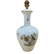 A Herend porcelain Rothschild birds pattern table lamp base, overall 34cm high