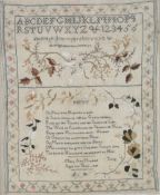 A George IV needlework sampler by Mary Newbold, aged ten years, dated 1825. A finely embroidered