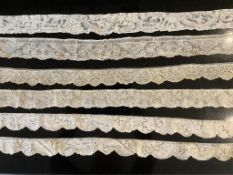 For lace collectors; a collection of six mixed 18th century Flemish lengths of fine ornate bobbin