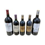 Five bottles of wine: Château Nodoz Côtes de Bourg 2004 (magnum), Herederos del Marqués de Riscal