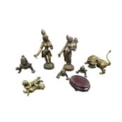 A group of seven Indian bronze figures, tallest 16cm, comprising two standing goddesses, three