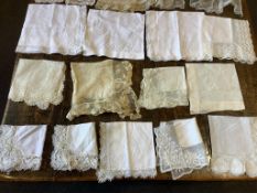 Good for bridal, tv and film designers; a collection of mixed hand lace edged and white worked