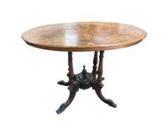 A Victorian oval inlaid walnut centre table, width 100cm, depth 60cm, height 70cm