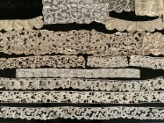 A late 18th century Venetian long bobbin lace streamer for a fall cap 112cm long x 13cm wide,