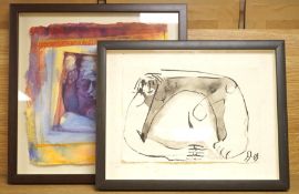 Simon Jones (contemporary), figural study, ink and watercolour together with another watercolour