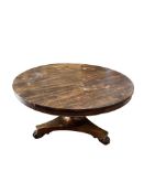 A circular William IV rosewood breakfast table, diameter 133cm, height 72cm