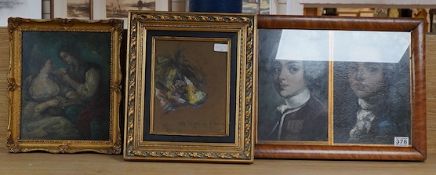 Thomas O’Donnell (1944-2020), portraits of Georgian gentleman, framed as one, a classical scene