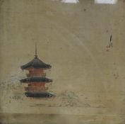 Ogata Gekko (Japanese, 1859-1920), 'Pagoda and Rainbow', signed with character marks and red seal
