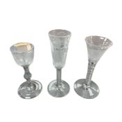 A Georgian 'Mercury' - twist stem wine glass, ale glass and another, tallest 18cm high, (3).