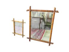 Two French rectangular faux bamboo wall mirrors, largest width 67cm, height 87cm