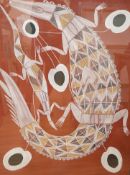 Bruce Nabegeyo (1949-2009), ‘Two Brothers’, aboriginal mixed media on card, label verso with