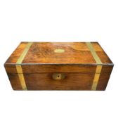 A Victorian brass bound walnut writing slope with tooled leather insert, 50cm wide