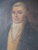 Early 19th century School, Portrait of a gentleman, signed, oil on board, 41 x 32cm