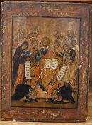 A 19th century Russian hand painted icon, depicting Jesus and the disciples, 31 x 23cm