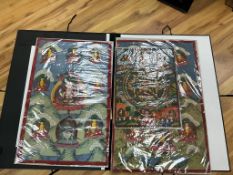 A collection of eight Tibetan Thangkas and a Japanese woodblock print