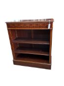 A reproduction Edwardian style mahogany open bookcase, width 85cm, depth 32cm, height 96cm