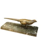 Marcel Bouraine, (1886/1948) a French Art Deco bronze pheasant on canted rectangular green marble