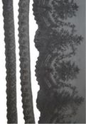 A black silk flounce of wide Chantilly lace trimming and two similar narrower Chantilly trimmings,