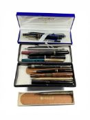A boxed Waterman pen and fifteen other vintage pens/ pencils to include Conway and Parker